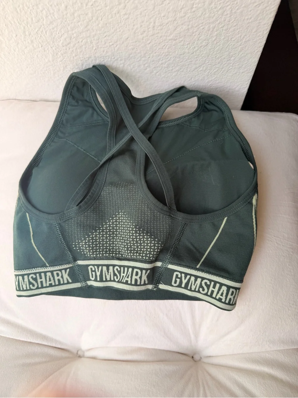 Gymshark Seamless High Neck Sports Bra - Dark Green with Light Green Accents